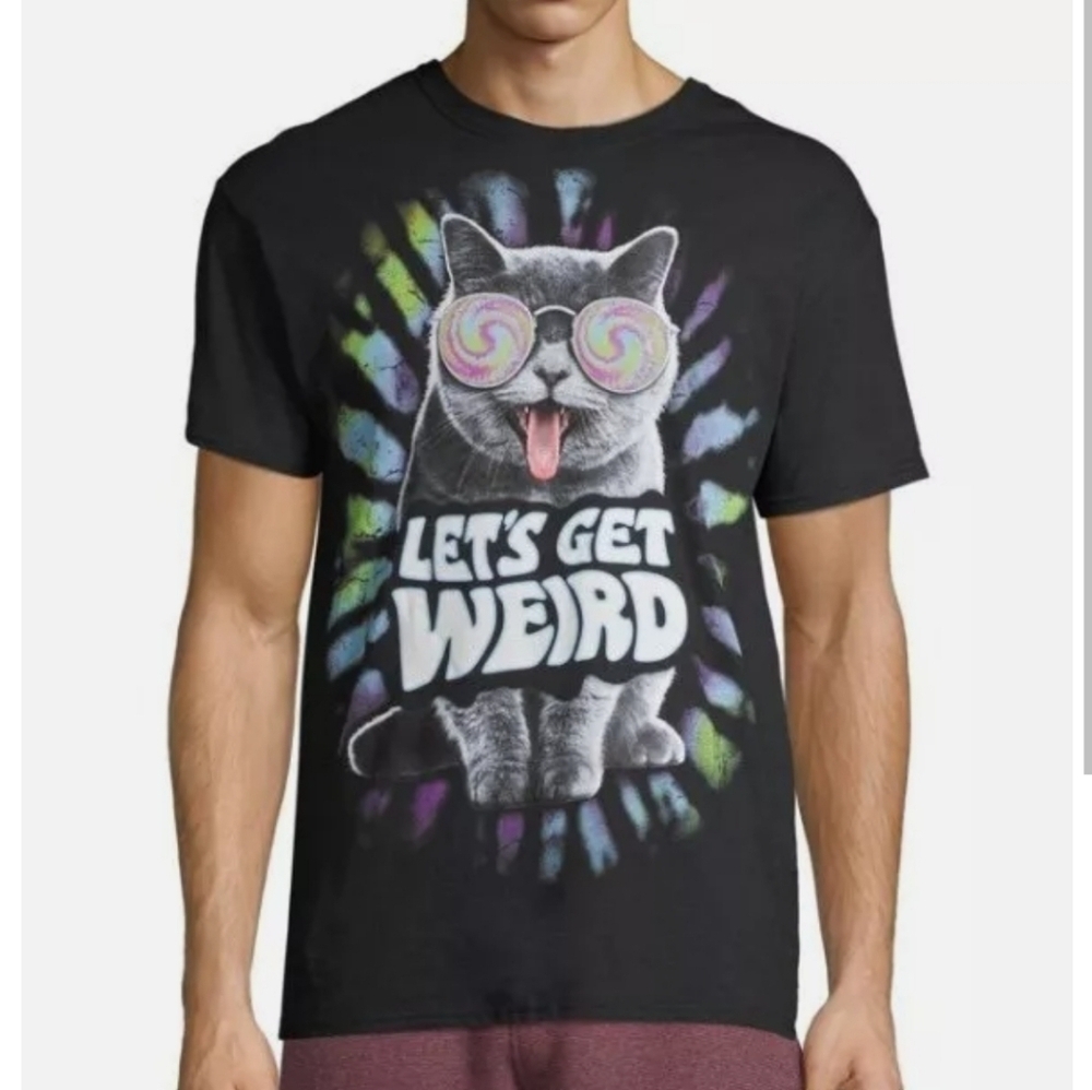 Dom Let's Get Weird Graphic Cat Design Unisex T-Shirt Size Large